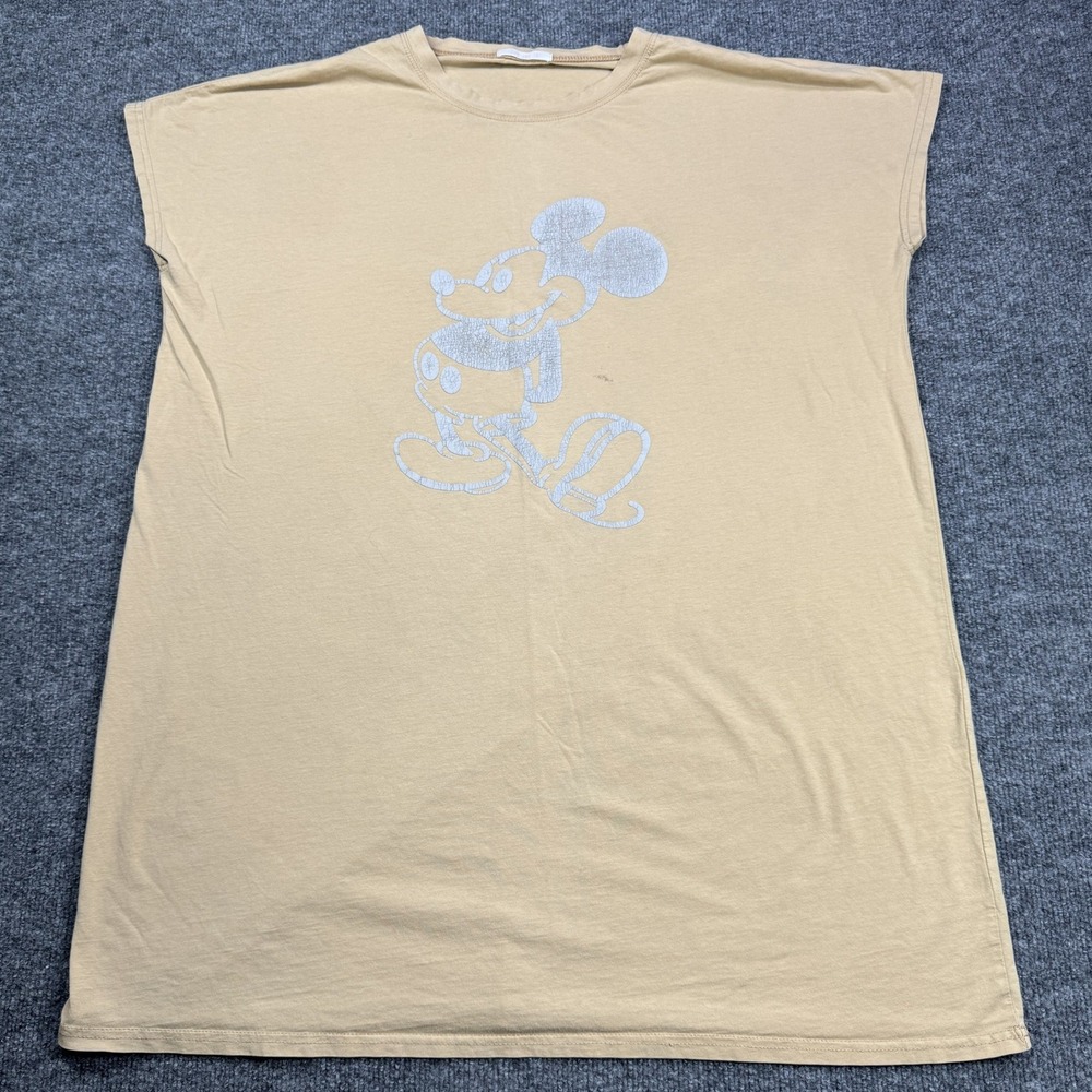 Disney Mickey Mouse T Shirt Dress Womens OS Beige‎ Graphic Short Sleeve